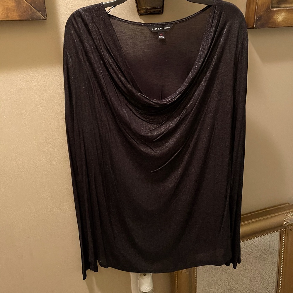 Rock&Republic Womens black sheer waterfall neck line tunic Size XL
